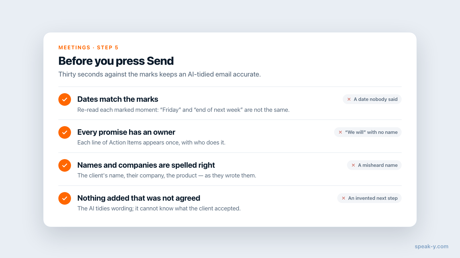 Checklist per un'email di follow-up prima dell'invio