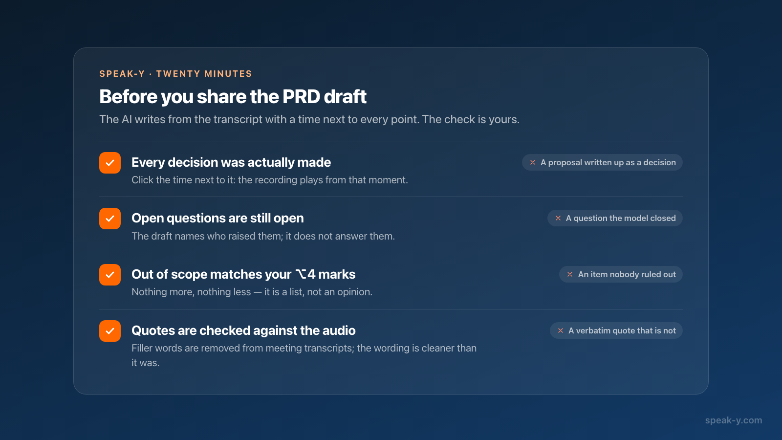 Checklist para um PRD escrito por IA antes de compartilhá-lo