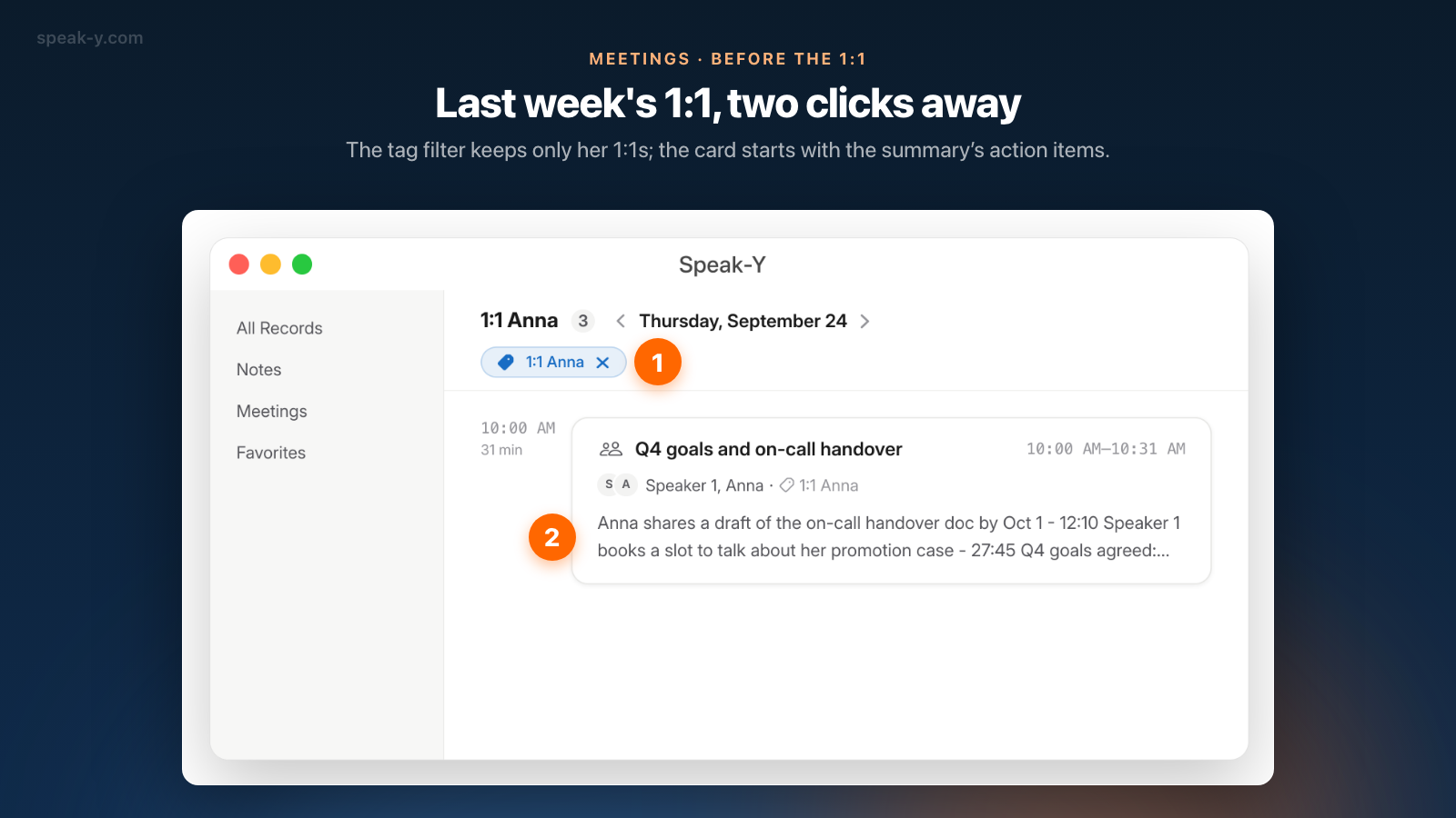 Feed di Speak-Y filtrato per il tag 1:1 Anna, con il one-to-one della settimana scorsa e il suo riepilogo