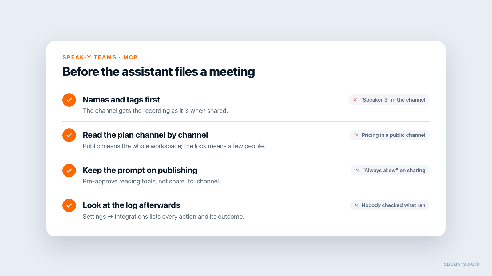 Four checks before an assistant files meetings into team channels